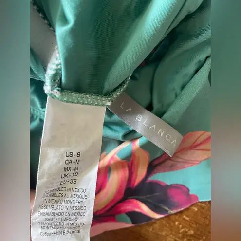 La Blanca Floral Ruffle Off Shoulder One Piece Swimsuit Ruched