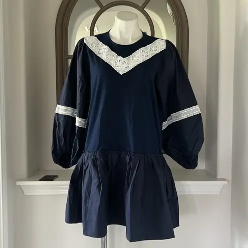 Tanya Taylor NEW  Kirstie Dress, Navy & White, Size L New w/Tag Retail $445