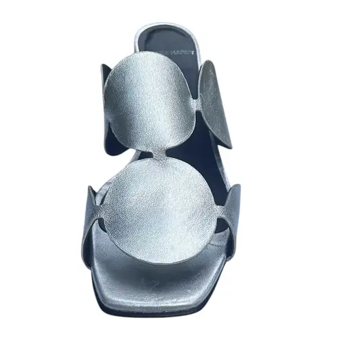 Pierre Hardy Bulles Leather Mule Sandals Silver Metallic Chrome Block Heels US 8