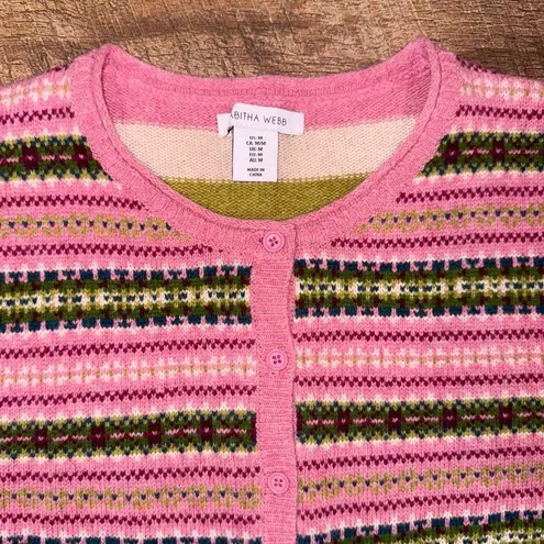 Tabitha Webb Wool Black Striped Pink Cardigan Sweater