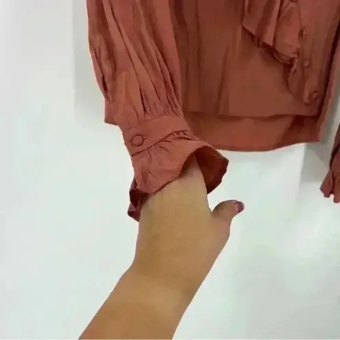 Moon River Moon River Rust Unbalanced Ruffle Top Size XS