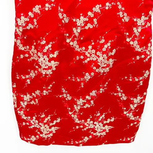 Moda International Womens Vintage 90s Brocade Silk Blend Floral Sheath Dress 4 Red