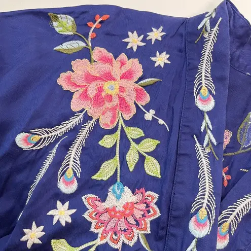 Johnny Was NWOT Emika Kimono Embroidered Open Front Jacket Navy 3/4 Sleeves XL