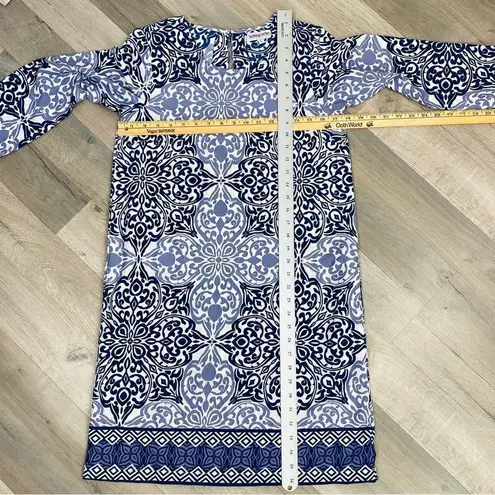 Buckhead Betties Buckhead Bettie’s Savannah Scroll Print Tunic Dress Blue Small Long Sleeve