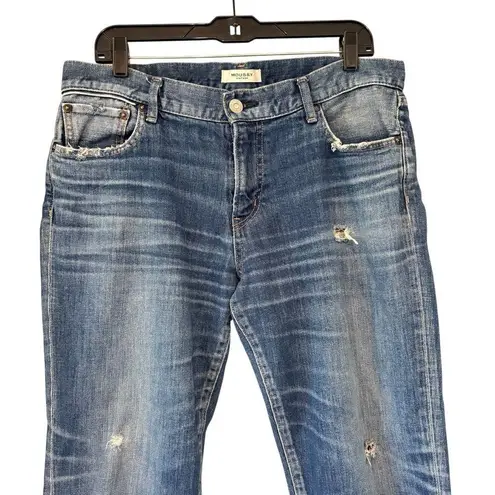 Moussy Vintage Howa Distressed Straight Leg Frayed Hem Cropped Jeans, Sz 32 Blue