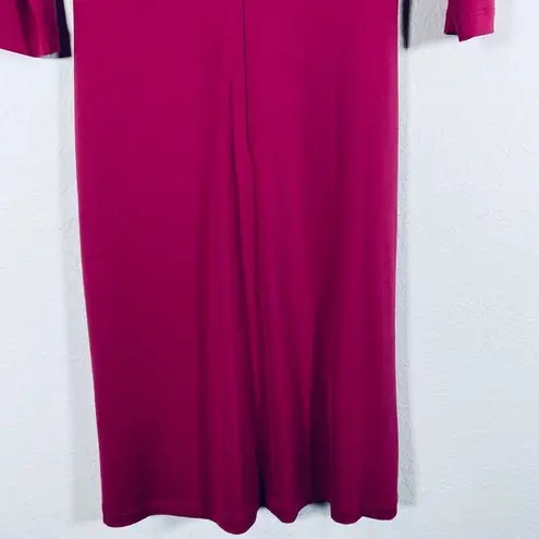 David Meister Women V-Neck Stretch Ruched Cocktail Dress 3/4 sleeve Pink Sz 4 SM