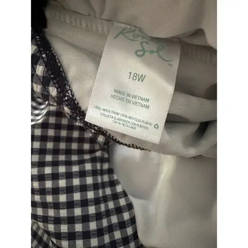 Kona Sol NEW Blue Check Flounce One Piece Swimsuit Gingham 18W Resort Vacation