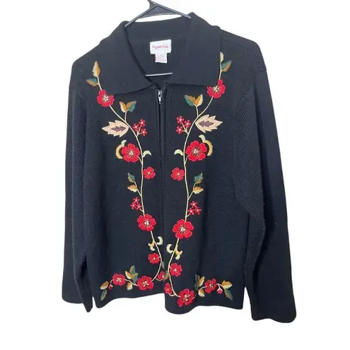 Vintage Crystal Kobe Embroidered Cardigan Sweater Size S Black