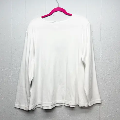 Quacker Factory Vtg Womens Long Sleeve White T-Shirt XL Cotton Holiday Snowflake