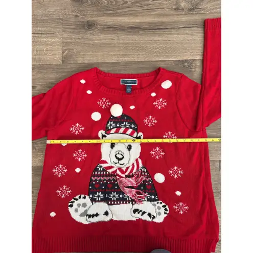 Karen Scott Woman 1X Red Polar Bear Snowflake Ugly Christmas Sweater