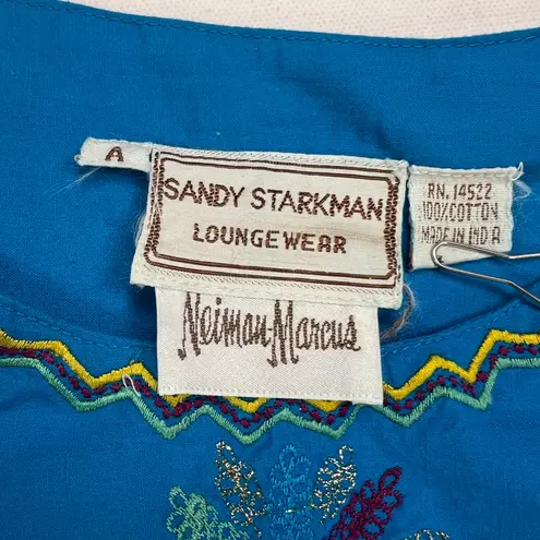 Sandy Starkman Loungewear Vintage Embroidered Nightgown Turquoise Est. Size M Blue