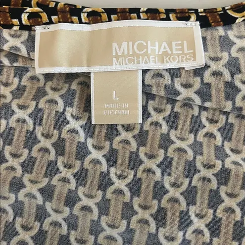 Michael Kors Chain Print Faux Wrap Blouse Tan/Brown Size Large Brown