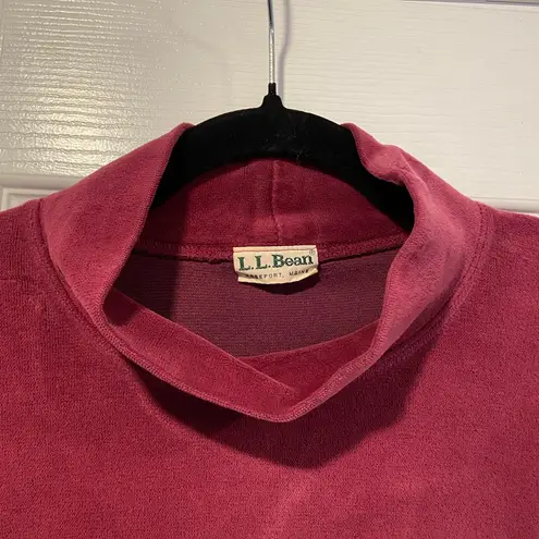 VTG L.L. Bean Size L Burgundy Velour Mock Neck Pullover Soft Split Hem Tunic Top Red Size L
