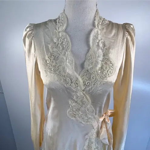 Vintage 70s Lanvin Satin & Lace Night Gown & Robe Set Wedding Bridal Honeymoon Size undefined
