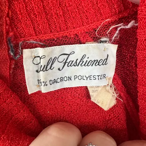 Vintage Red Mock Neck Sweater 60s 70s Dacron Knit Size M/L Size M
