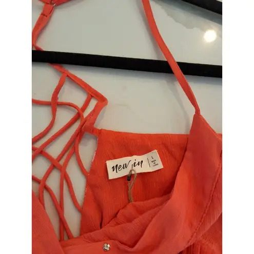 New In Wrinkly Fabric Style Orange Cotton Babydoll Strappy Size L Dress NEW Size L