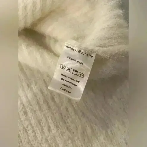 Muche et Muchette Soft Fuzzy Ribbed Cream Sweater Floral Lace Sleeves Size OS