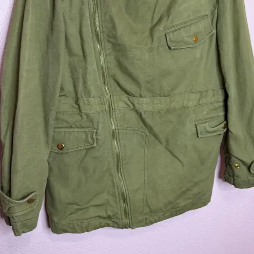Self Olive Green Utility Jacket Size S – Military Style Zip Front Cotton Coat