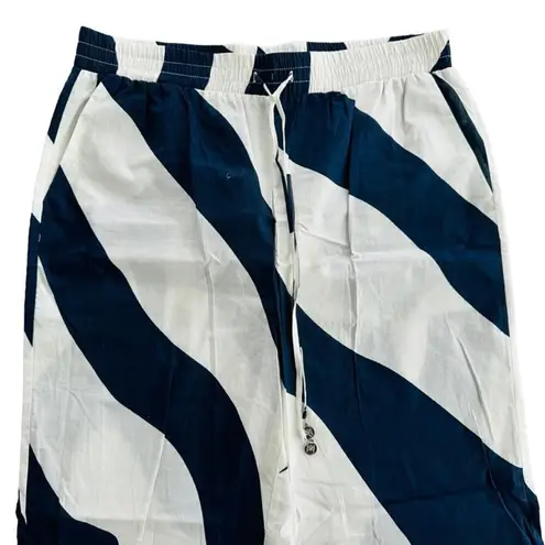 Milly Cabana Cover Up Pant Blue White Cotton Size Large Wide Leg Beach
