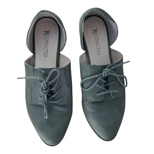 Restricted Oxford Shoes Womens 8 Green Suede Open Side Lace Up D'Orsay Flats