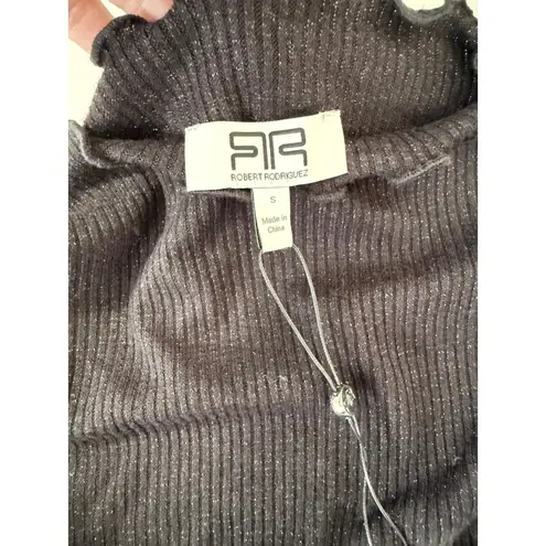 Robert Rodriguez Robert Rodriguez Dalia Black Ribbed Sparkle Mock Neck Lettuce Trim Size S