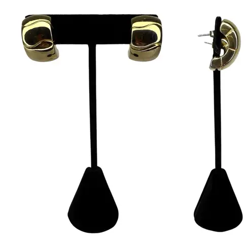 Vintage Gold Puffy Chubby Wide Semi Hoop Earrings Pierced 1" Retro 80s