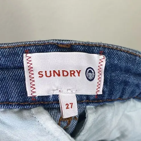 Sundry Soleil Star Print Stamped Raw Hem Distressed Cropped Ankle Jeans Size 27