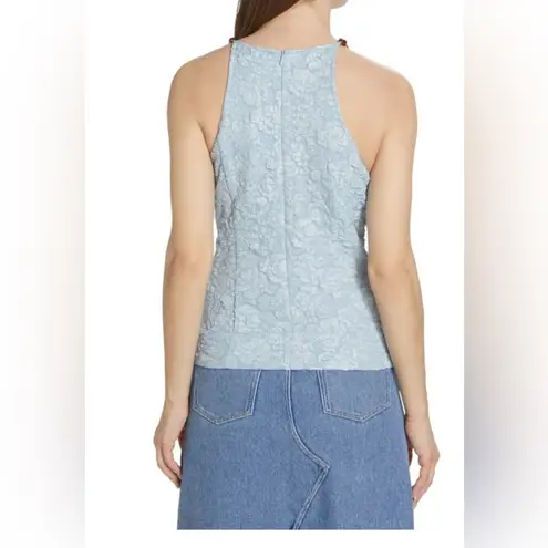 Ganni Pattern Beaded Jacquard Floral Top Sky Blue Sz 38/6 NWT Style F8022