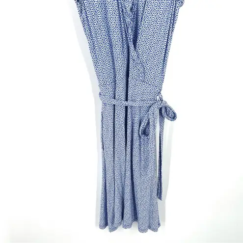 BODEN Ruffle Fixed Wrap Jersey Bluebell Geo Printed Stretch Knit Belted Dress Blue Size 2