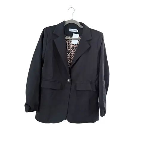 Women's Nash Grey Black Blazer with Leopard Print Lining S