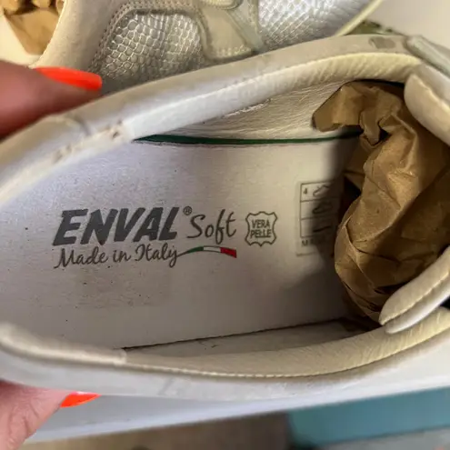 Enval Soft Metallic Silver Leather Oxford Comfort Shoes Made in Italy Size 9