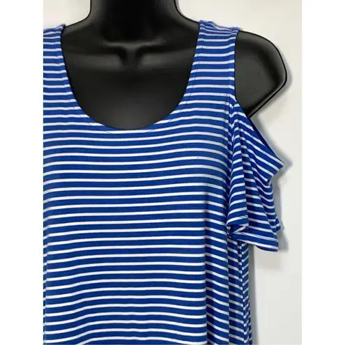 cupio Women's Striped Scoop Neck Cold Shoulder Shift Dress Blue & White Small