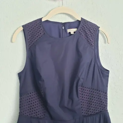 Shoshanna Navy Sleeveless Eyelet Fit And Flare Dress