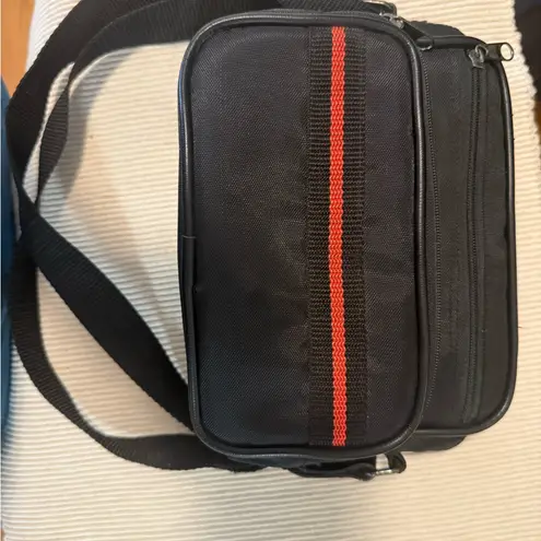 Vintage Black Camera Bag with Red Stripe – Small Shoulder Crossbody