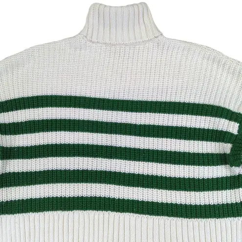 Madewell Cream Green Stripe Chunky Knit Turtleneck Sweater Women's Size Medium