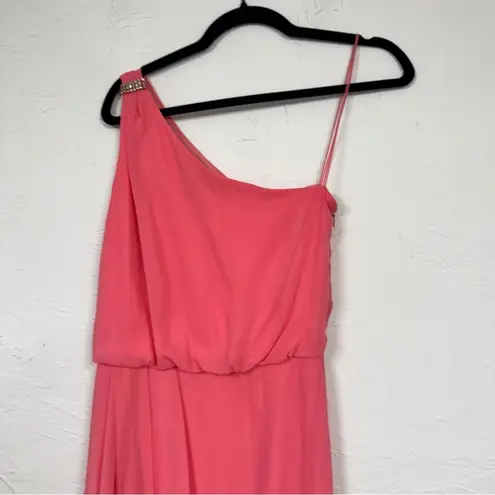 Adrianna Papell  Coral Pink One Shoulder Maxi Dress Womens 8 Formal Prom Gown