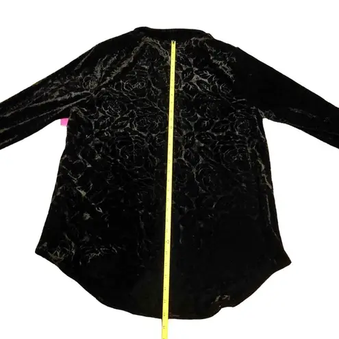 Just My Size New Top Womens 1X Plus Size Black Velvet Boyfriend EMB Rose Floral