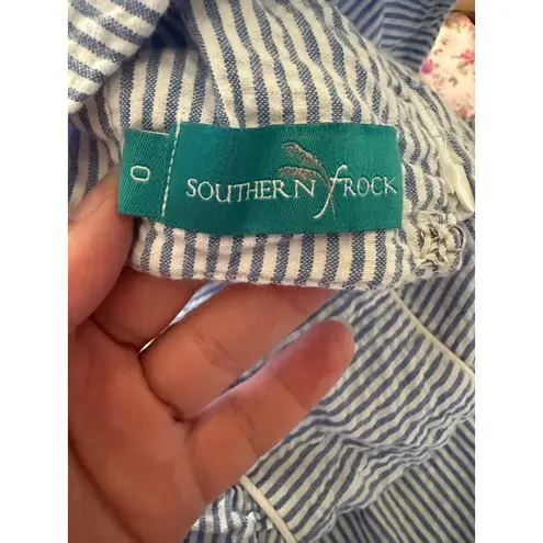 Southern Frock Blue And White Striped Seersucker Strapless Coastal Preppy Dress