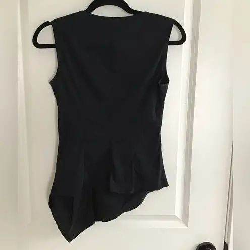 bailey 44 Sleeveless Blouse S Black Ruched Lightweight Pull Over Asymetrical
