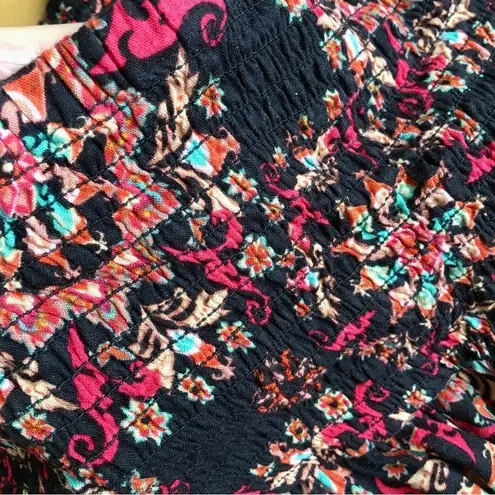 Feathers Strapless Abstract Print Dress, Beach Cover Up, Black, Red, Size M Black Size M