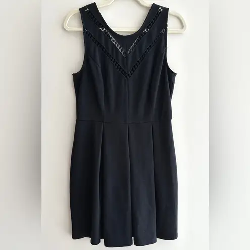 Maison Jules Black Pleated Mini Dress with Diamond Cutouts, Size Large