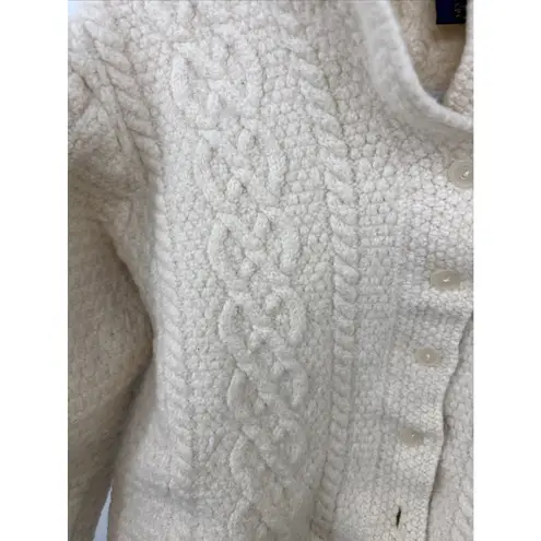 Paul James 100% Wool Cropped Jacket Cardigan Womens Sweater S Ivory Cable Knit *