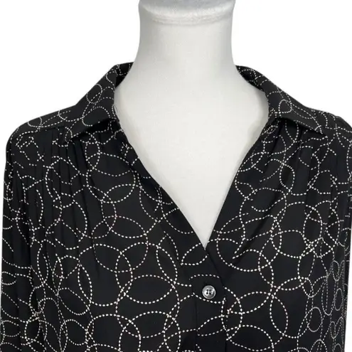Charter Club Blouse Plus Size 1X Black Multicolored Geometric Button Long Sleeve