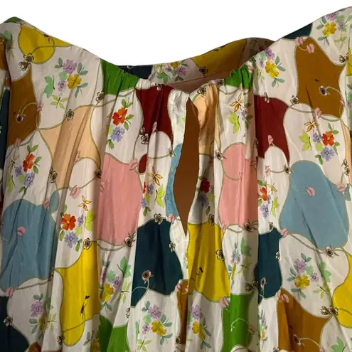 Alemais Everly Strapless Multicolor Quilt Print Whimsical Silk Maxi Gown Size 10