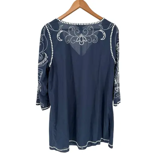 Sundance Palace Tunic Slate Blue Beaded Embroidered size M Medium Elbow Sleeve