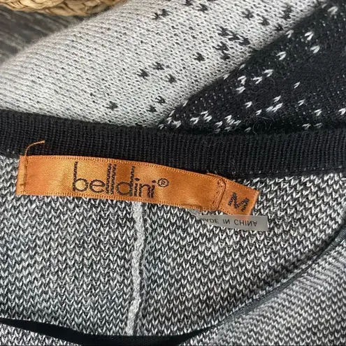 Belldini Gray & Black Print Knit Woven Drape Duster Cardigan Open Sweater M Size M