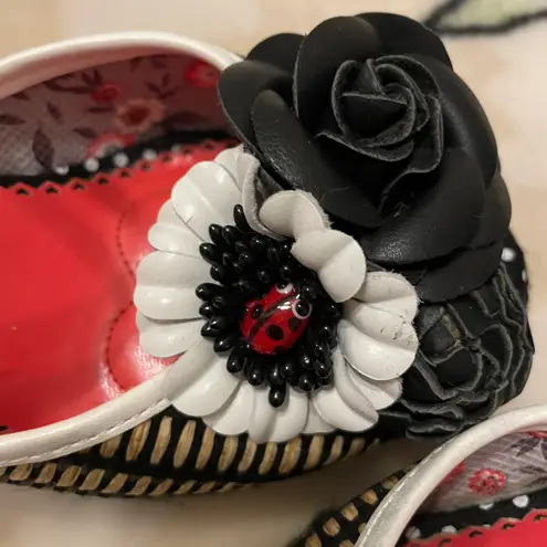 Poetic License Fancy Me Block Platform Heels Black Tan Red White Floral US 6