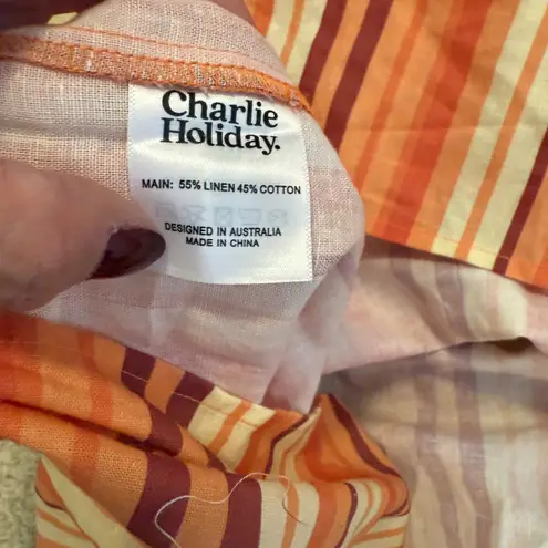 Charlie Holiday Striped Maxi Dress Smocked Puff Sleeve Orange Brown size 4