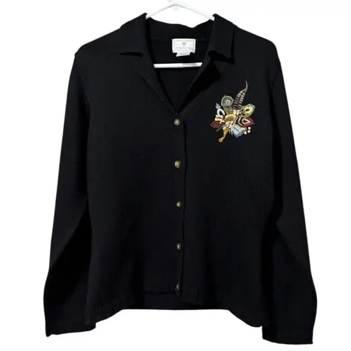 Susan Bristol Cardigan Sweater Button Down Size Medium Hand Embroidered Vintage