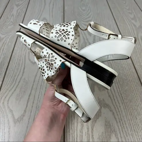 Furla Aurora Laser Cut Lace Pattern Leather Sandals EUR38 Petalo LE White $345